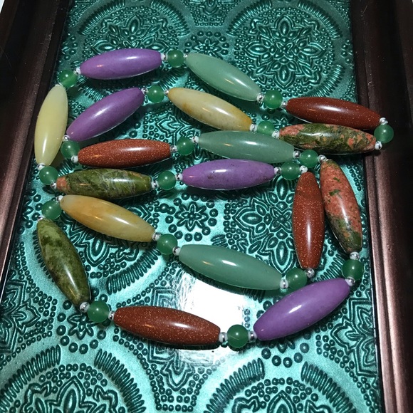 Adventurine Citrine Goldstone Unakite Semiprecious Stone Necklace 29”L EVC - Picture 11 of 11